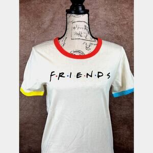 Friends Rainbow T-shirt Beige with Multicolor Neck and Cuffs M